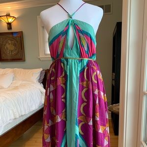 Nicole Miller 100% silk bohemian cocktail dress